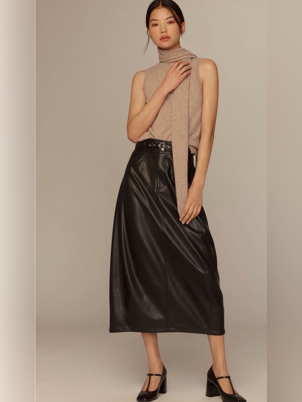 NWT. Anthropologie. Pilcro Faux-Leather Relaxed Midi Skirt. Black. Size 2.